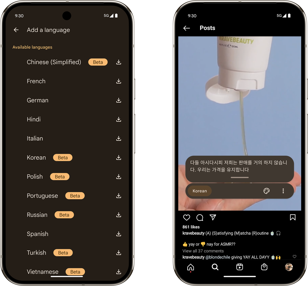 Live caption feature for Pixel phones