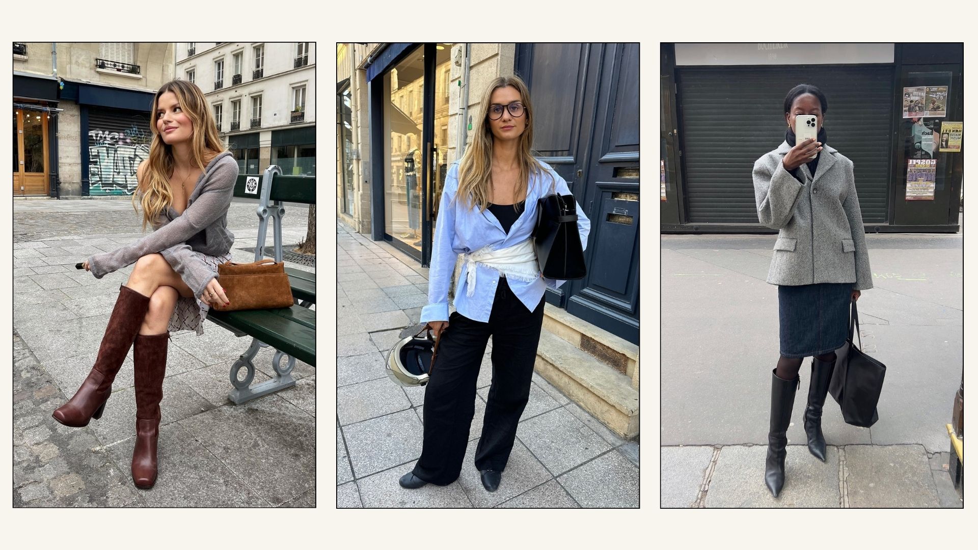 Collage of French influencers wearing autumn 2025 shoe trends.
