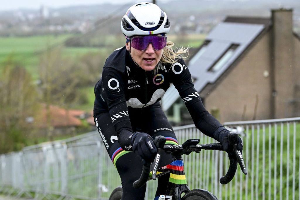 Dutch Annemiek van Vleuten of Movistar Team pictured during preparations of several teams on the track ahead of the Ronde van Vlaanderen Tour des Flandres Tour of Flanders cycling race Friday 31 March 2023 The 107th edition of the cycling race will take place on Sunday 02 April BELGA PHOTO DIRK WAEM Photo by DIRK WAEM BELGA MAG Belga via AFP Photo by DIRK WAEMBELGA MAGAFP via Getty Images