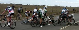 A pile-up on straight roads near Numurkah where several riders came to grief.