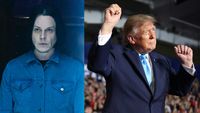 Jack White looking at himself in the mirror and Donald Trump dancing onstage (composite image)
