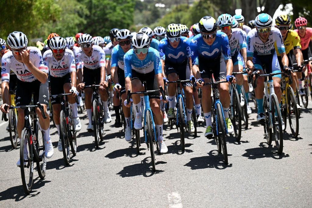 Teams jostled for position at the front of the peloton