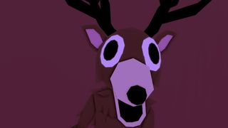A deer with staring eyes against a dark red background