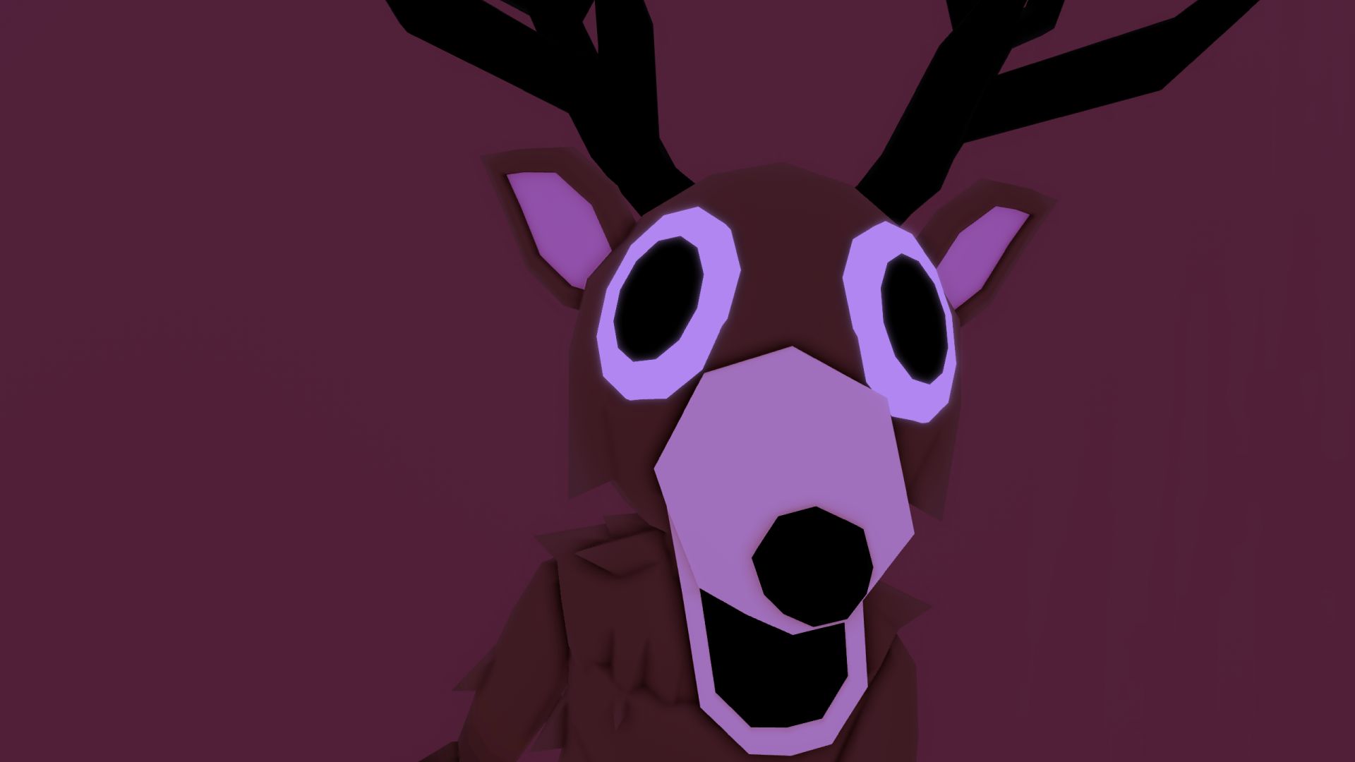 A deer with staring eyes against a dark red background