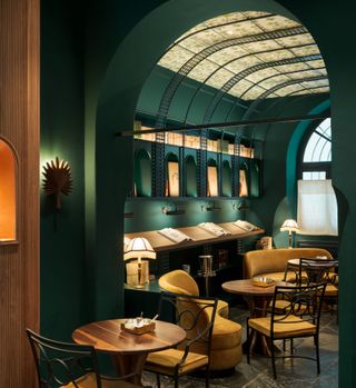 Romanengo Milan sweet shop with arched ceiling and cafe seating