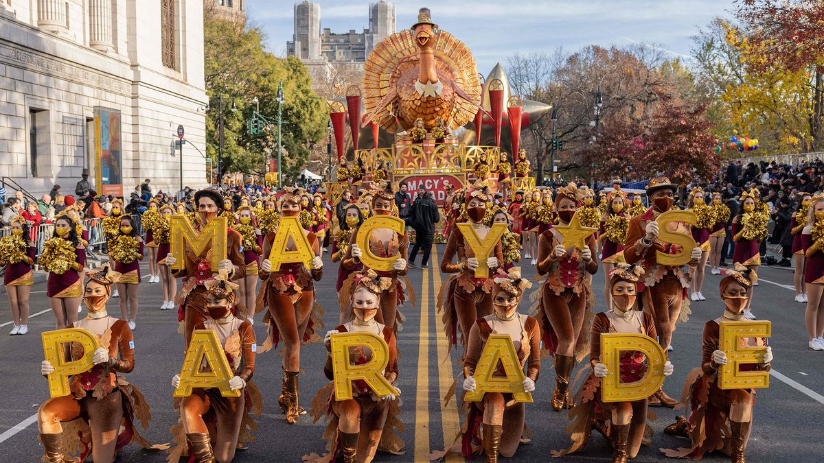 Dancers pose for a picture ahead of Macy&#039;s Thanksgiving Day Parade in New York City, New York on Nov. 25, 2021. - This year marks the 95th annual parade.