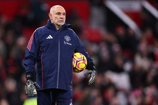 MANCHESTER, ENGLAND - DECEMBER 30: Jorge Vital, goalkeeping coach of Manchester United during the Premier League match between Manchester United FC and Newcastle United FC at Old Trafford on December 30, 2024 in Manchester, England. (Photo by Robbie Jay Barratt - AMA/Getty Images)