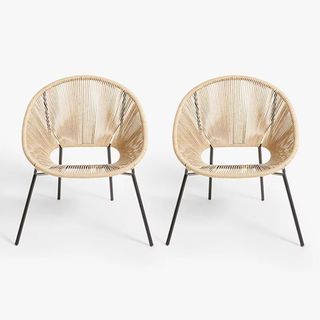A set of two Acapulco garden chairs with natural rattan-effect seats and black legs