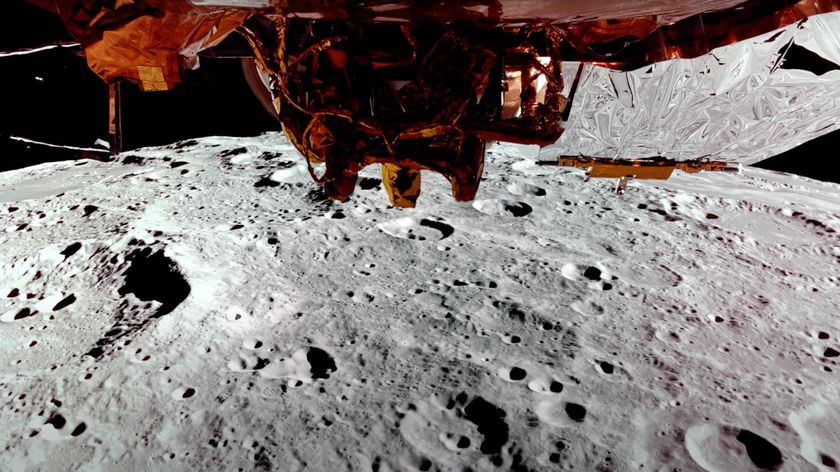 Firefly Aerospace&#039;s Blue Ghost lunar lander snapped this shot of the moon from an altitude of about 62 miles (100 kilometers) on Feb. 24, 2025.