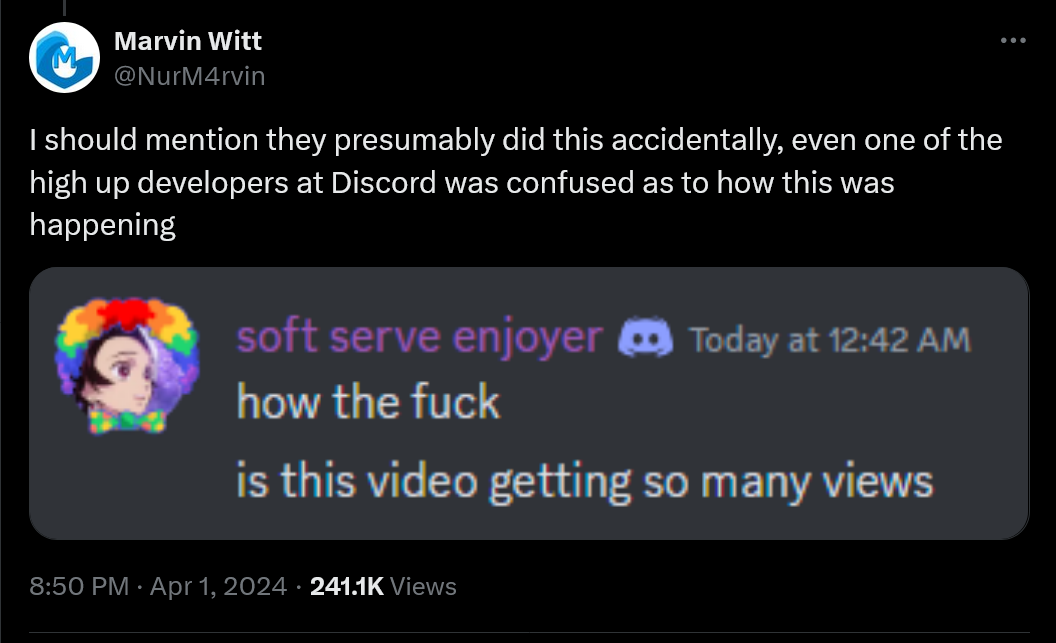 I should mention they presumably did this accidentally, even one of the high up developers at Discord was confused as to how this was happening