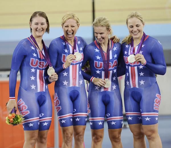 The US team with Lauren Tamayo, Sarah Hammer, Dotsie Bausch and Jennie Reed