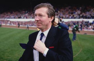Ally McCoist Aberdeen manager Alex Ferguson reacts on the pitch after the 1986 Scottish Cup Final at Hampden Park on May 10th,1990 in London, England. (Photo by Mike King/Allsport/Getty Images/Hulton Archive)