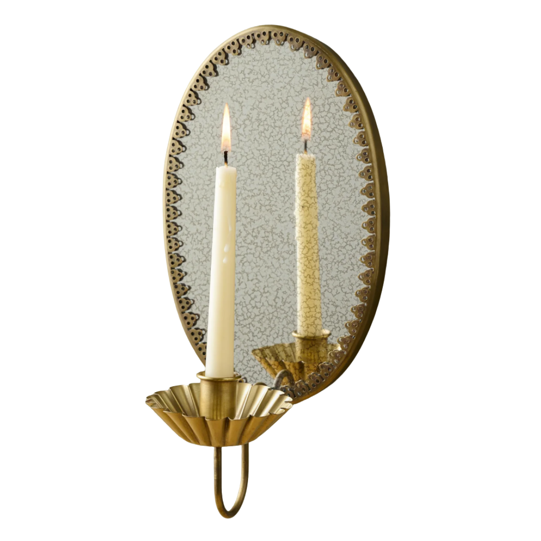 Oval Antique Mirrored Sconce - Brass
