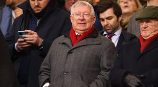 WOLVERHAMPTON, ENGLAND - FEBRUARY 1: Sir Alex Ferguson looks on during the Premier League match between Wolverhampton Wanderers and Manchester United at Molineux on February 1, 2024 in Wolverhampton, England. (Photo by Marc Atkins/Getty Images)