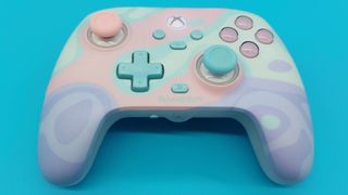 The GameSir T7 Pro Sugar Whirl Wireless Controller seen from various angles.