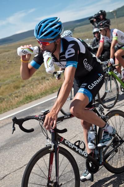 Danny Summerhill (Garmin-Cervelo) couldn't seem to get enough to drink today.