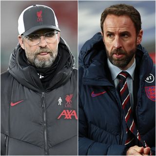 Liverpool manager Jurgen Klopp and England boss Gareth Southgate, right