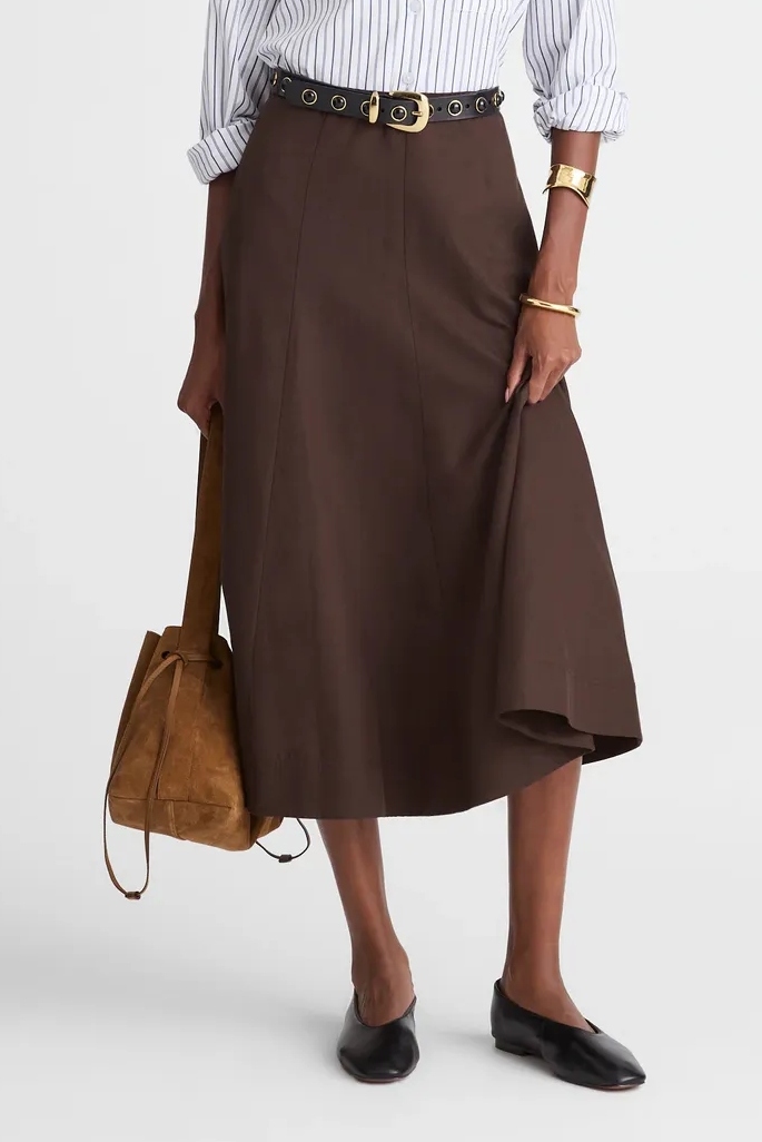 Madewell , Paneled Midi Skirt in Cotton-Blend Twill