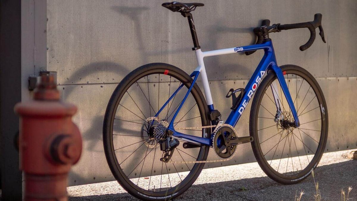 De Rosa bike leaning against a wall