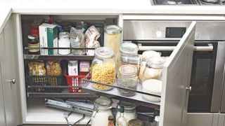 picture of corner drawer filled with oraganised foodstuffs