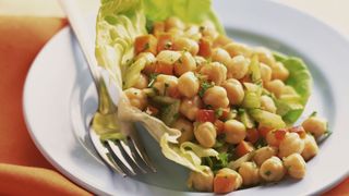 chickpea salad in lettuce leaf