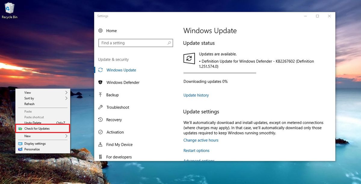 How to check for updates from the right-click menu on Windows 10 ...