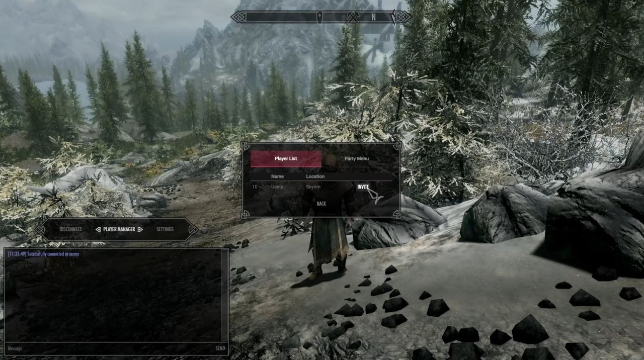 Inviting another player to your party in Skyrim Together.