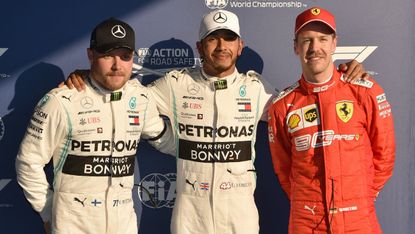 Lewis Hamilton secured pole position with team-mate Valtteri Bottas in second and Ferrari’s Sebastian Vettel in third