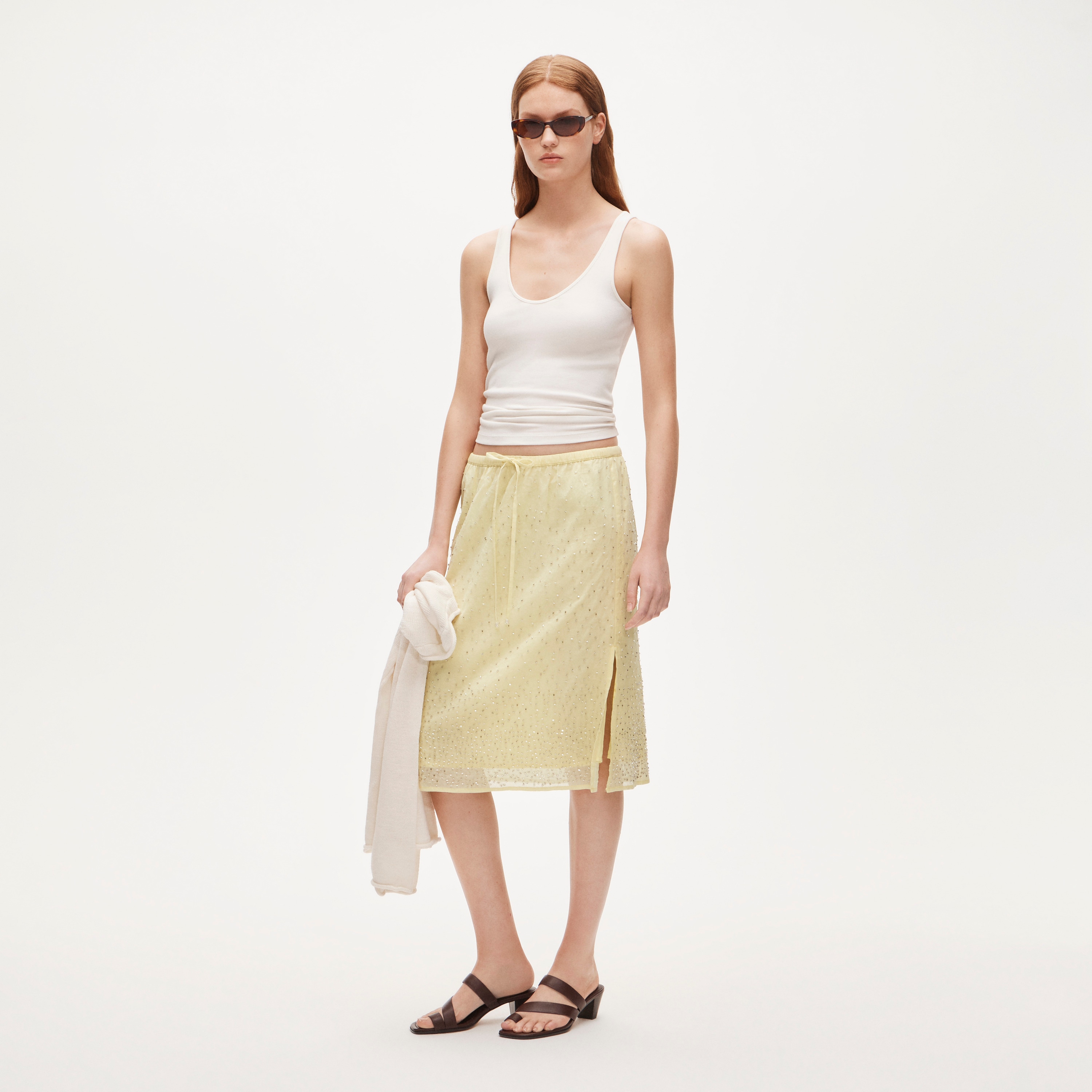 Drawstring Slip Skirt in Beaded Cotton