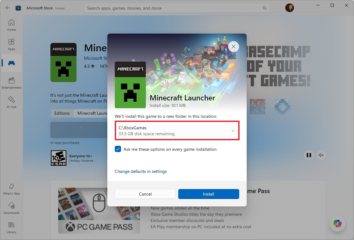 Microsoft Store change download drive