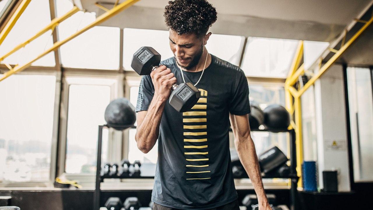 Man doing bicep curls