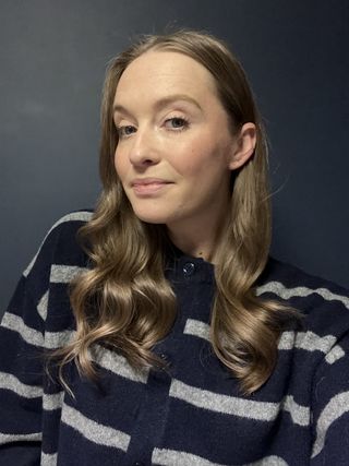 an image of beauty writer Annie using the product (l) and not (r)