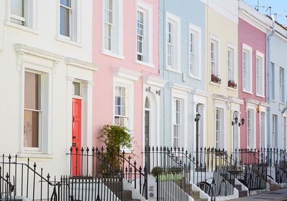 Pretty pastel coloured houses in a UK city