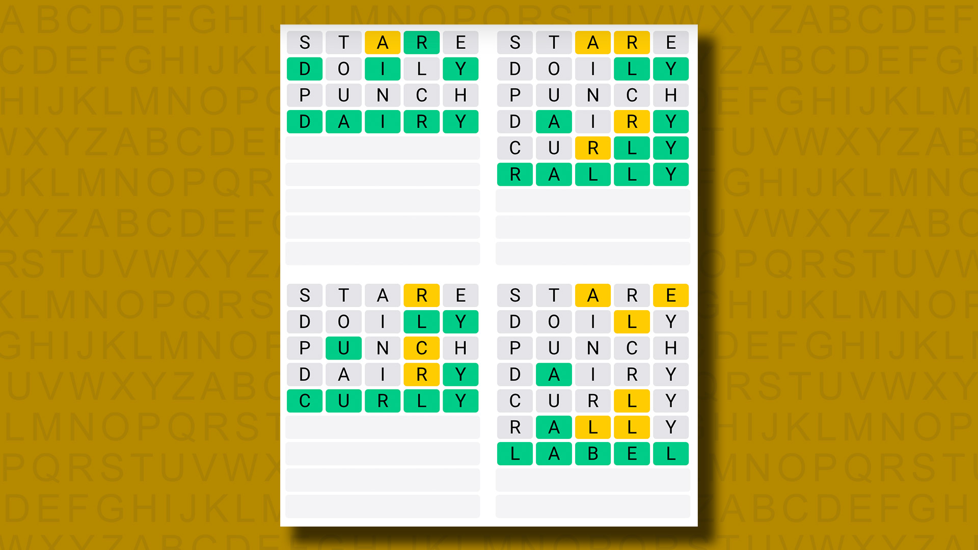 Quordle responde al juego 1004 sobre un fondo amarillo