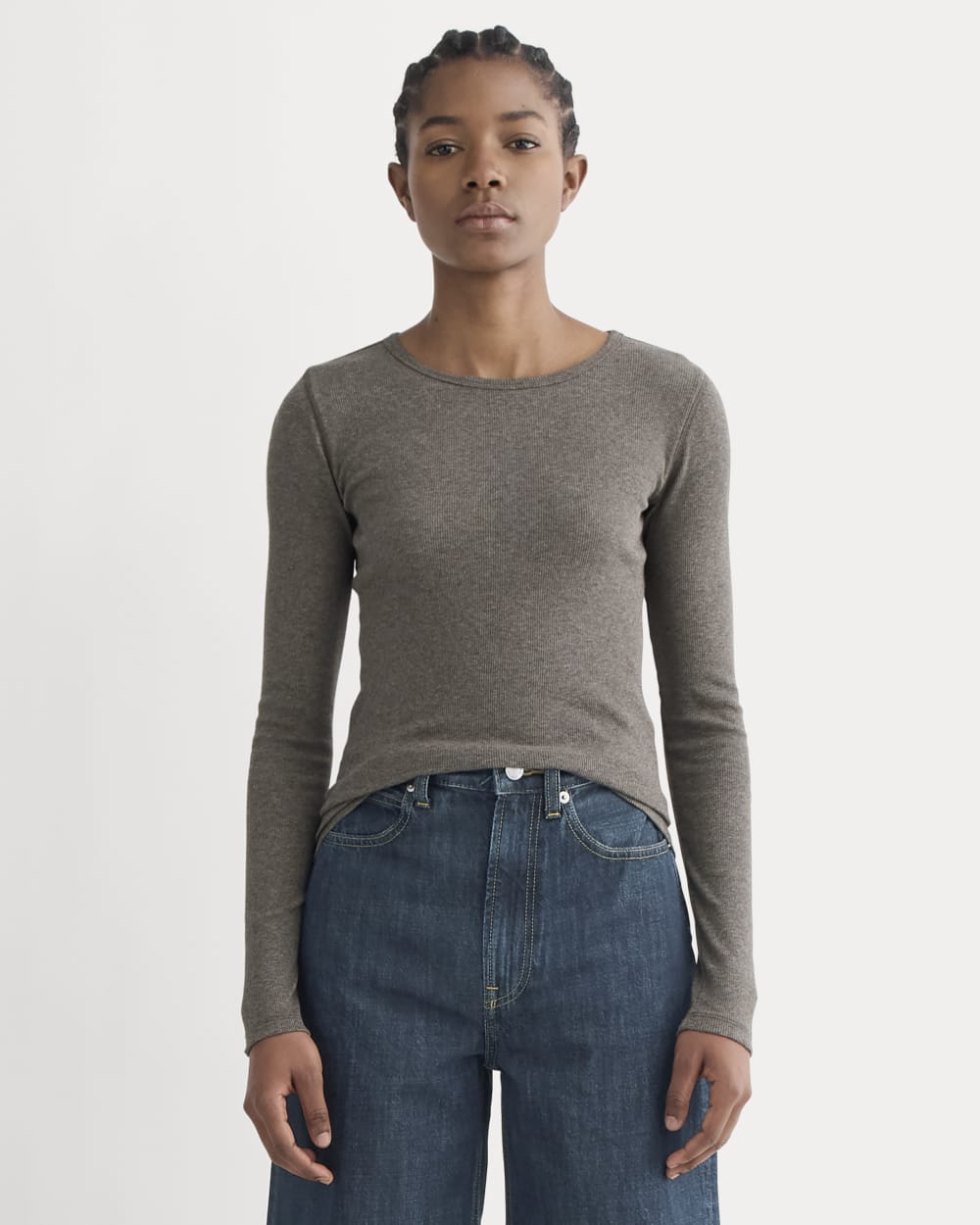 The Luxe Rib Long-Sleeve Crew | Washed Heathered Fatigue - Xxs