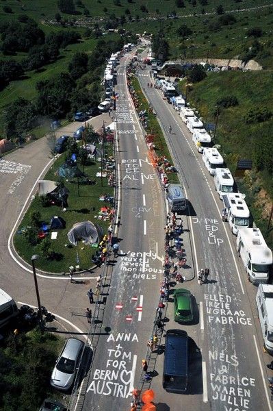 Support for the riders and messages from around the world adorned the revered road.