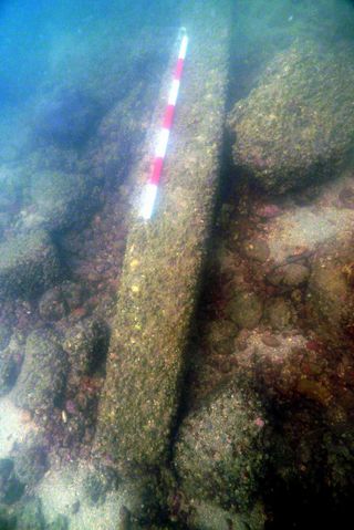 The 1,000-year-old granite anchor stock, lying on the seabed near Hong Kong's High Island.