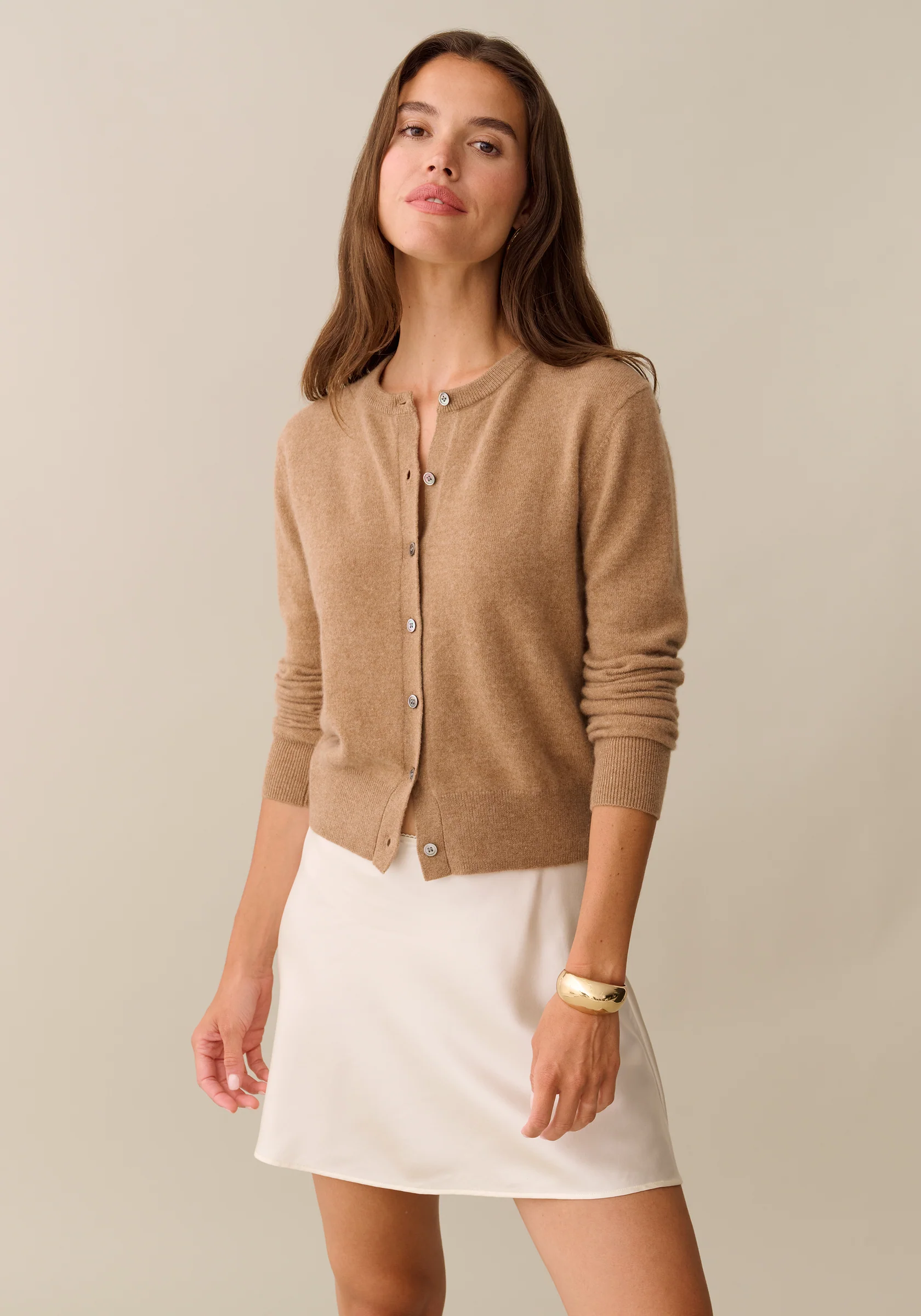 Caara, Finley Cashmere Cardigan in Walnut, Member Price is $89