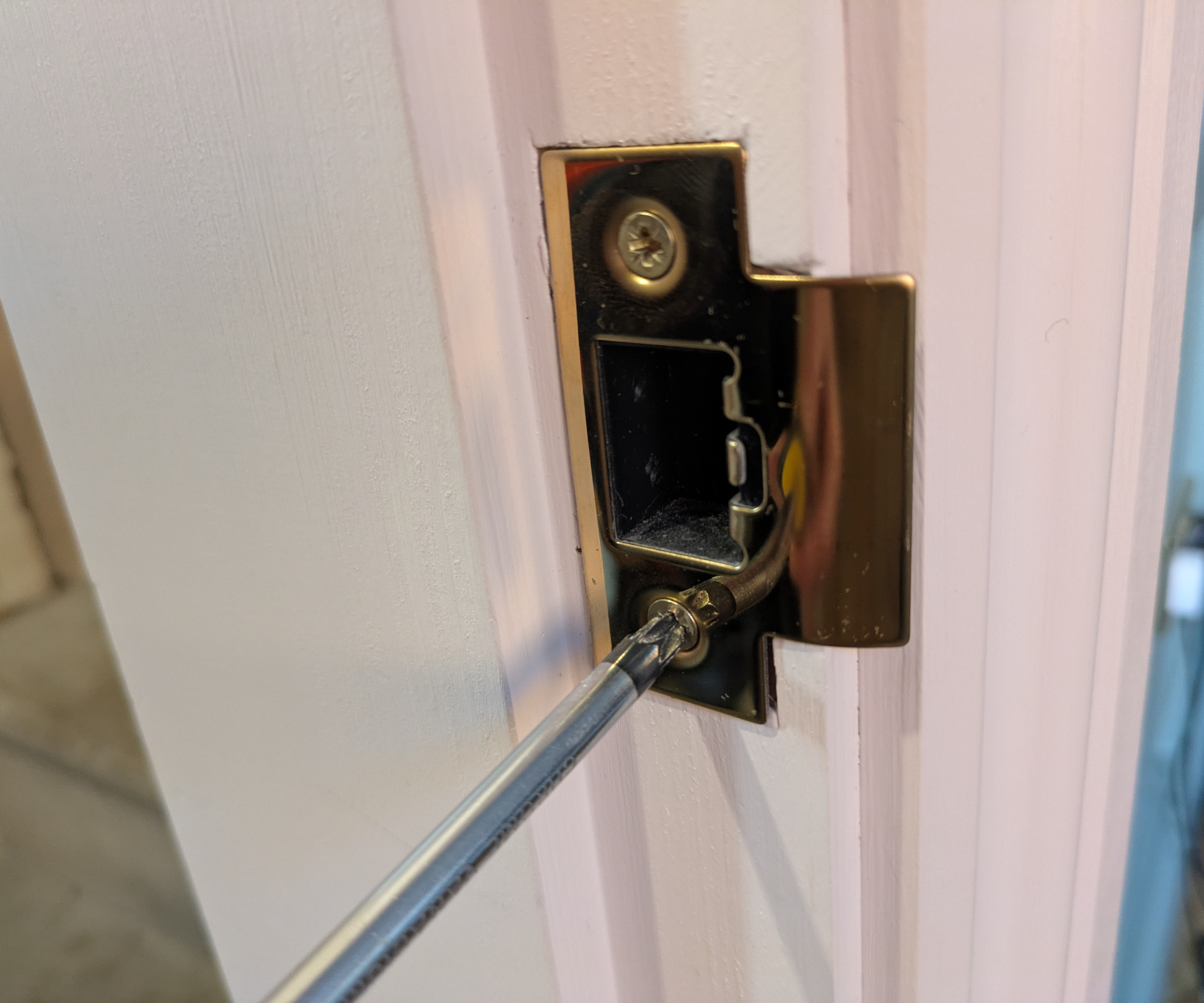 Adjusting a strike plate using a screwdriver