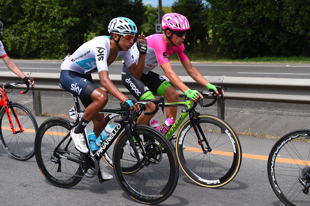 Rigoberto Uran (EF Education First - Drapac) and Egan Bernal (Team Sky)