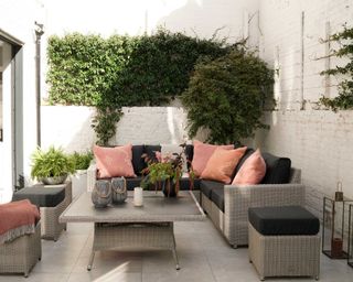 moda furnishings corner sofa in courtyard
