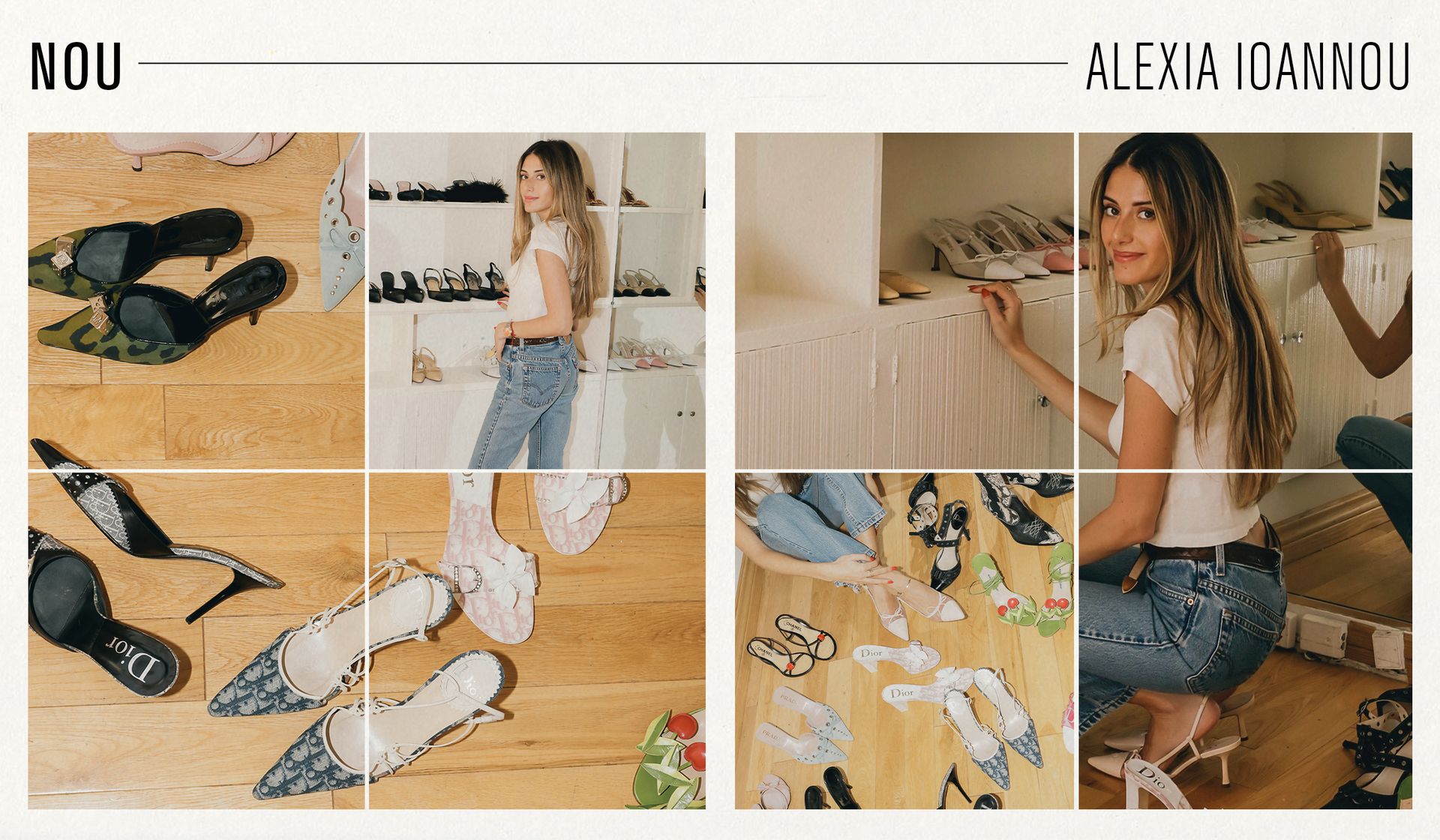 A collage of photos of Alexia Ioannou and her brand Nou.