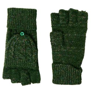 Oliver Bonas Khaki Green Sparkle Knitted Fingerless Mitten Gloves