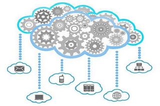 Cloud computing illustration with devices below