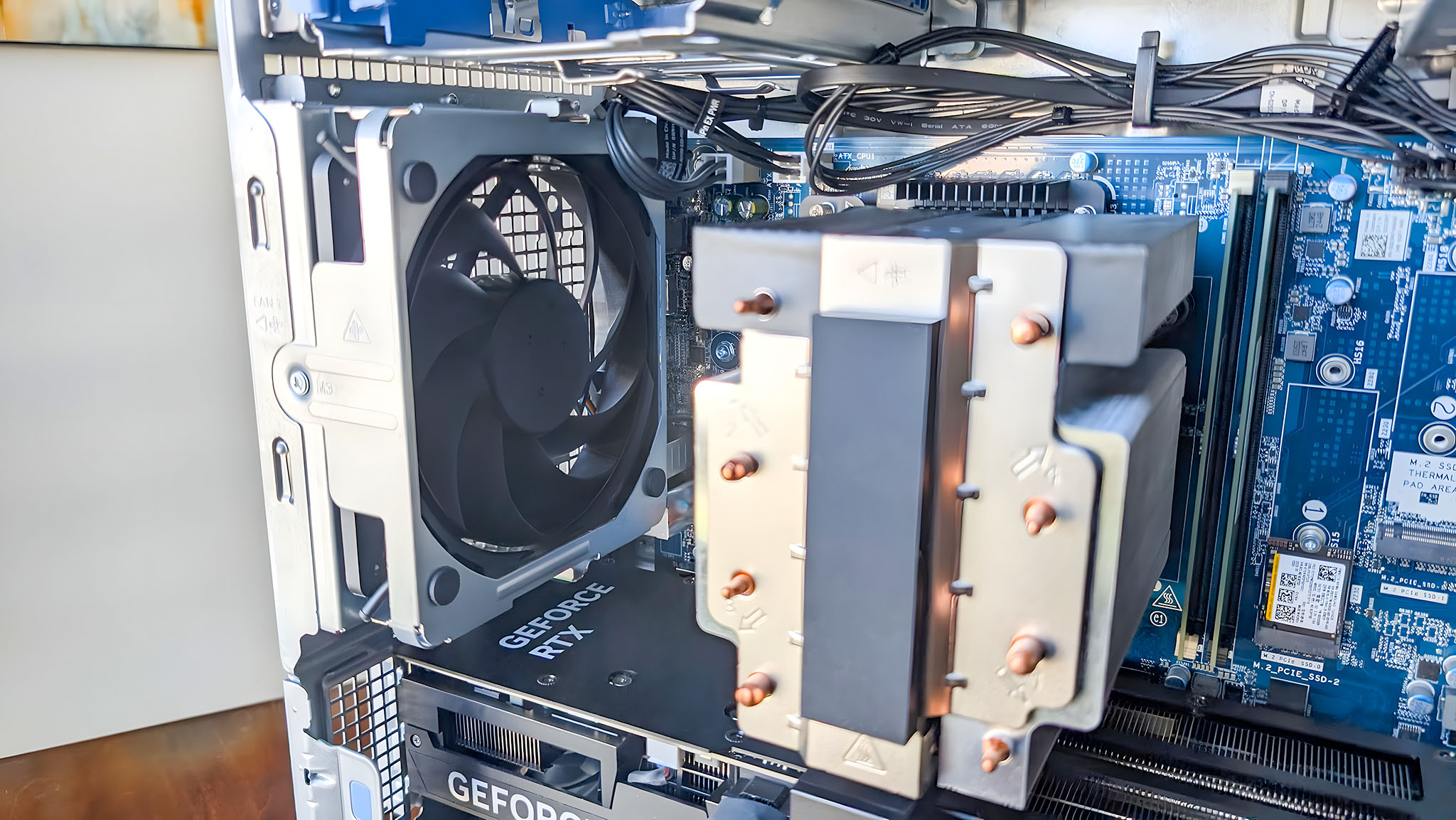 A closeup of the back fan in side the Dell Tower Plus EBT2250.