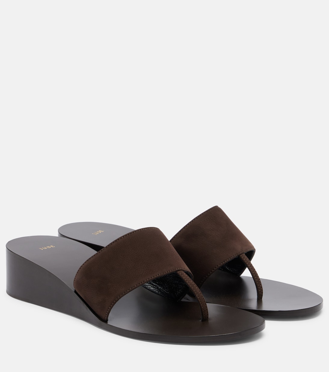 Lucille Leather Wedge Thong Sandals in Brown - Jude