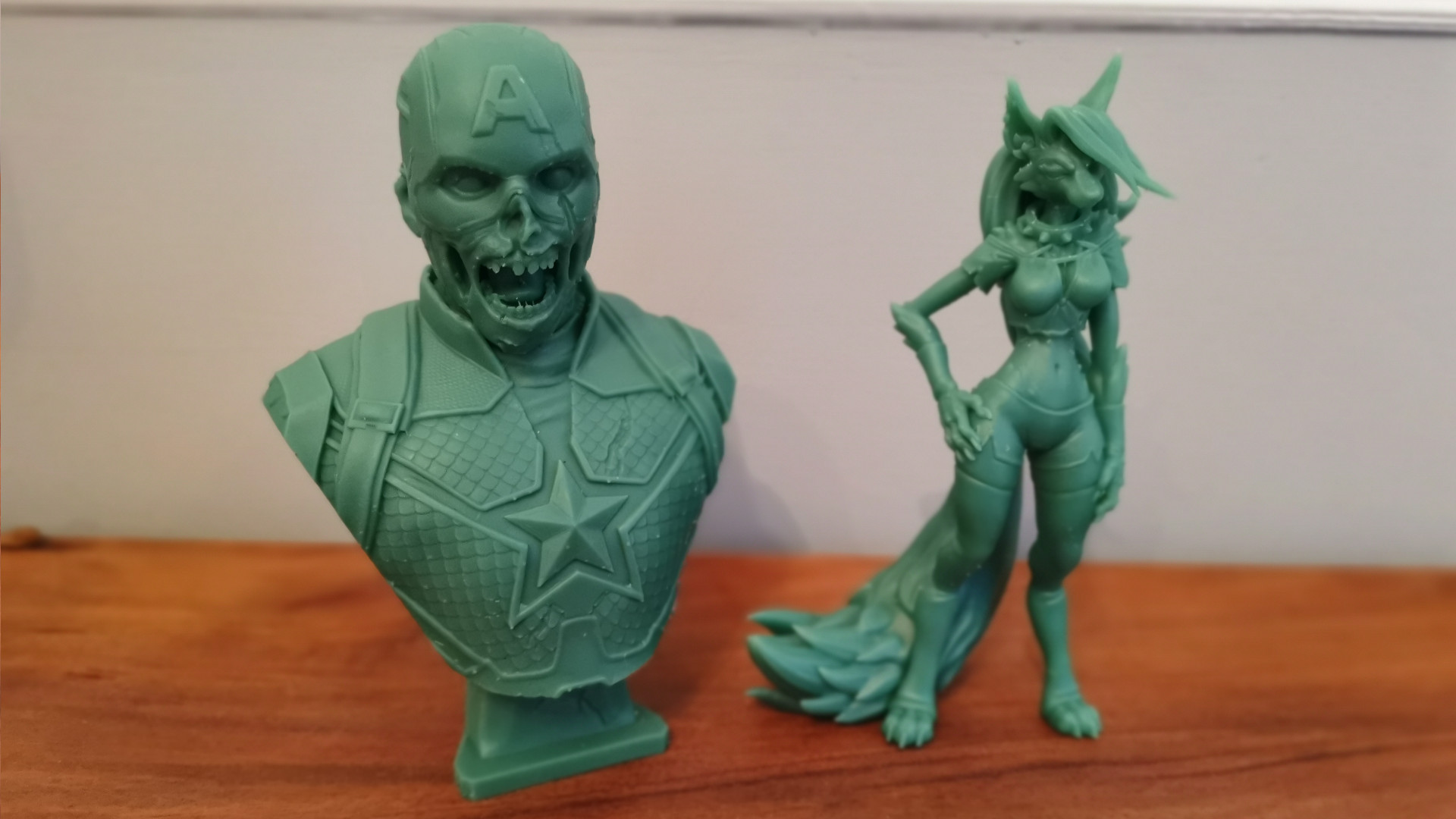 A zombie Captain America and Loona figurine printed on the Formlabs Form 3