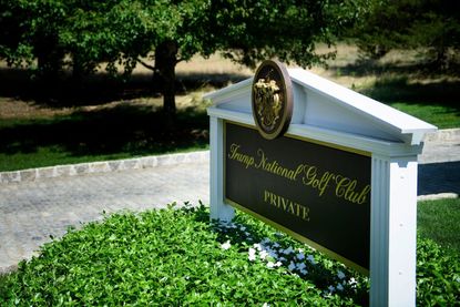 The sign welcoming people to Trump National Golf Club in Bedminster, New Jersey.