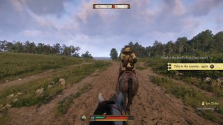 Kingdom Come: Deliverance 2 screenshot following behind Jan Zizka as a prompt gives the option to skip the journey or take in the scenery... again