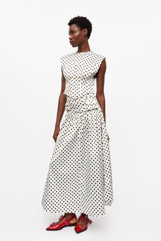 Polka dot double satin long pocket skirt